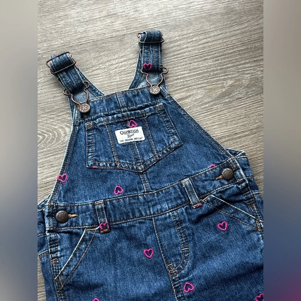 Valentine’s Day Girls Denim Overalls with Embroidered Pink Heart Accents 18 Mon